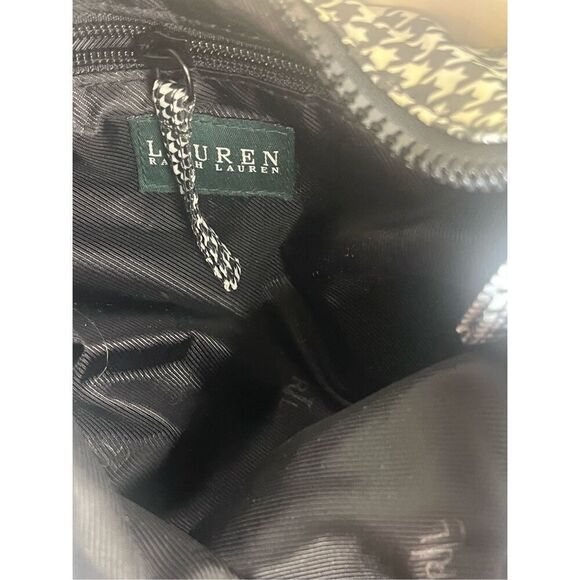 Lauren Ralph Lauren Black & White Houndstooth Print Canvas Solder Bag NWOT - Picture 6 of 9